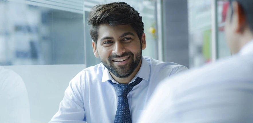 Two business people having a meeting.