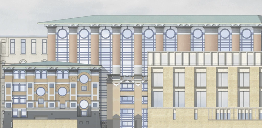 Section of proposed east elevation on Tennis Court Road