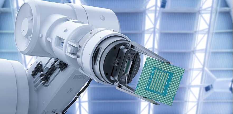 Robotic arm with microchip.