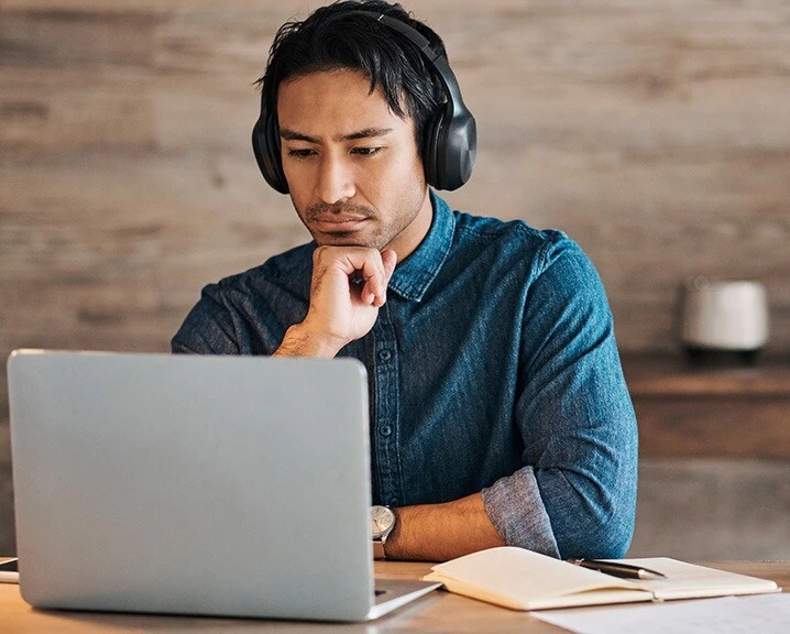 Focused guy on a call.