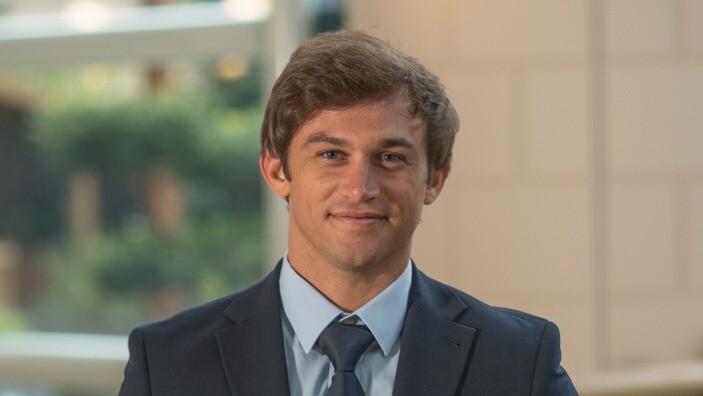 Jacques Swart inside the Cambridge Judge Business School Atrium