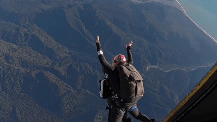 Namisha Jain skydiving in New Zealand.