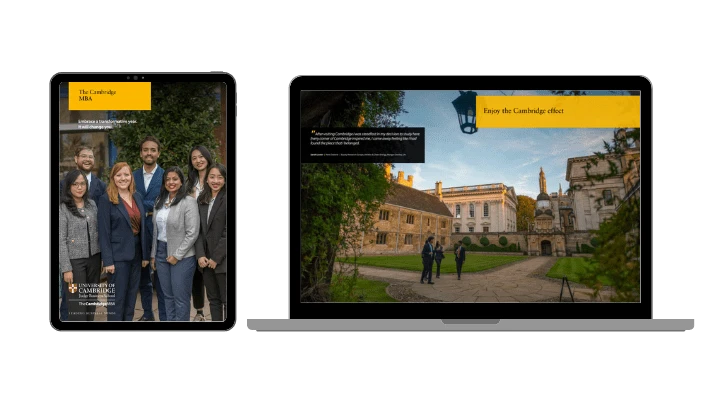 MBA brochure on device screens.