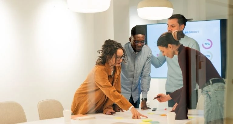 Marketing team analysing data and planning new strategy.