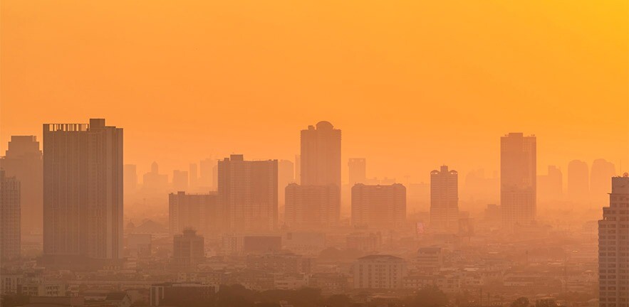 Cityscape with polluted air.
