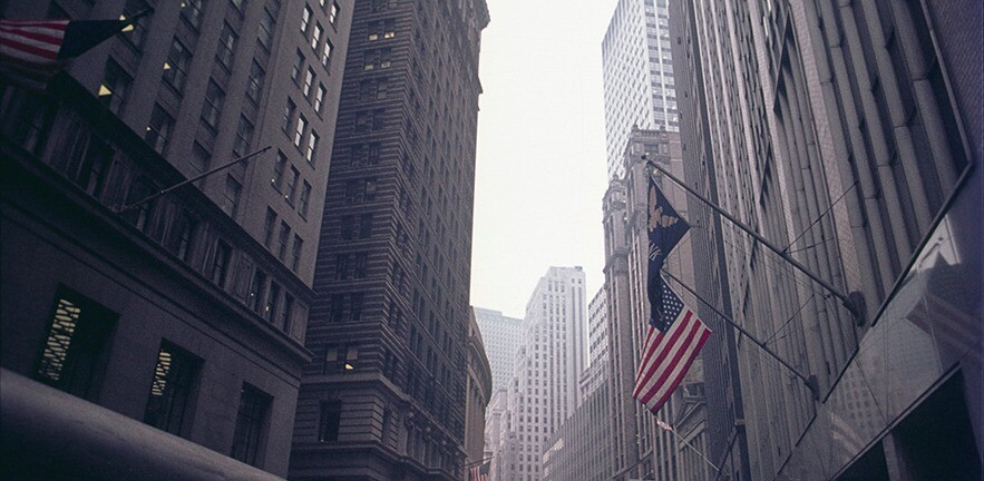 The financial district in downtown Manhattan, New York City.