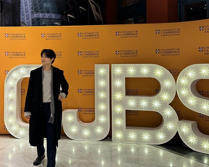 Justin Hyunjin Kim inside the Business School.
