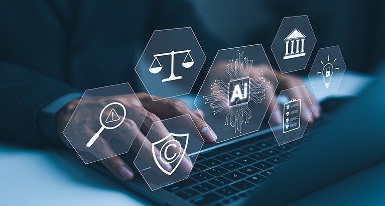 Regulation and innovation laptop concept.