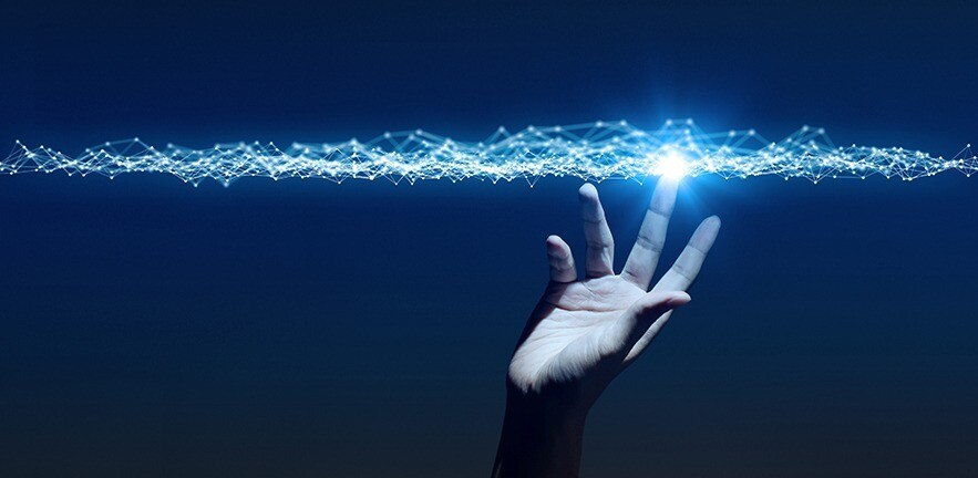 Hand reaching up and touching the network.