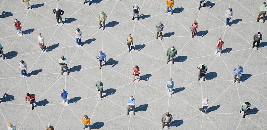 A network of people social distancing.