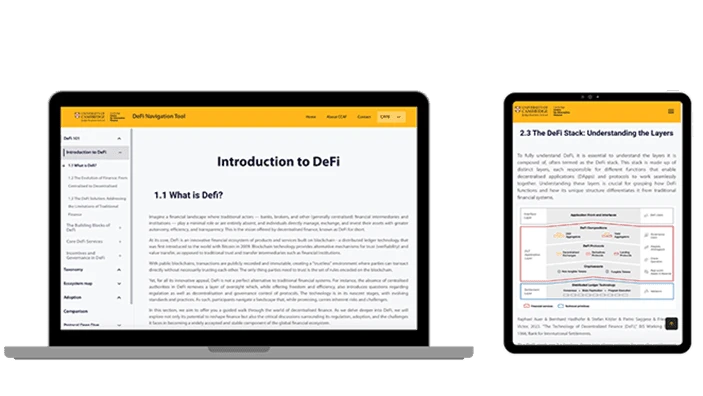 Cambridge DeFi Navigator: DeFi 101 screen.