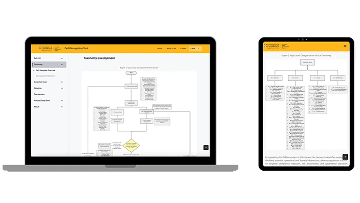 Cambridge DeFi Navigator: DeFi taxonomy screen.