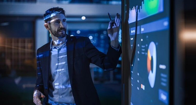 Exploring AI in financial services on screen.