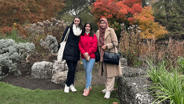 Nita Wakan with friends at the Cambridge Botanical Garden.