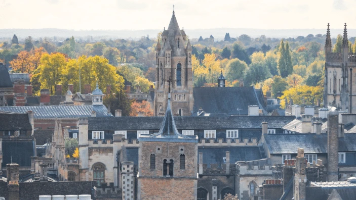 A view from a Cambridge College window looking across the city