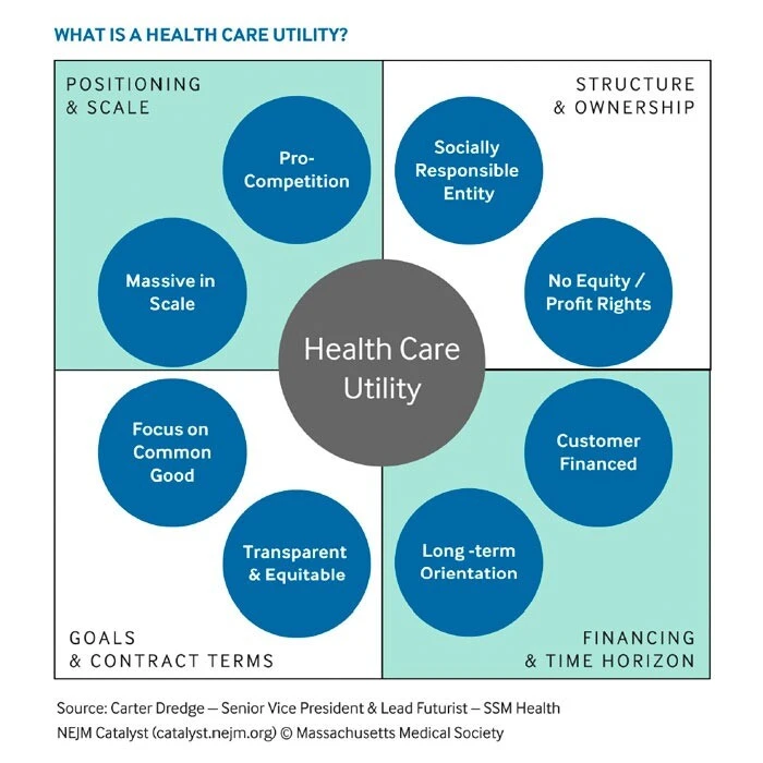 Infographic explaining the healthcare utility concept with key components and benefits illustrated.