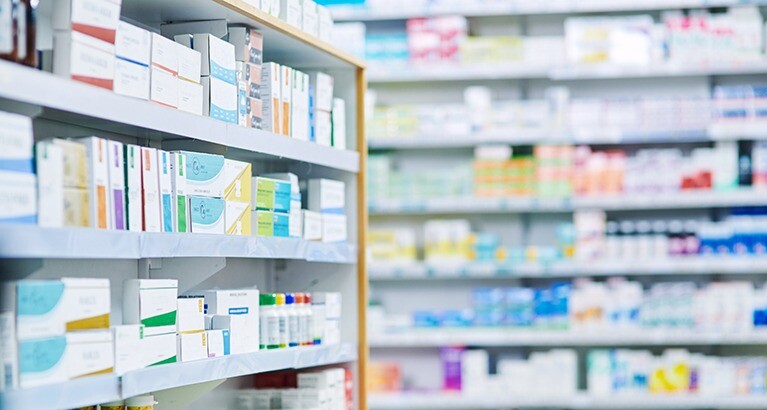 Pharmacy shelves.