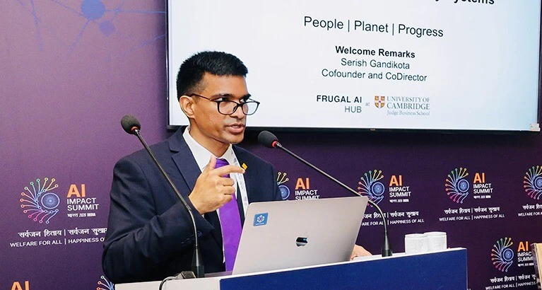 Serish Venkata Gandikota addresses the India AI Impact Summit 2026.