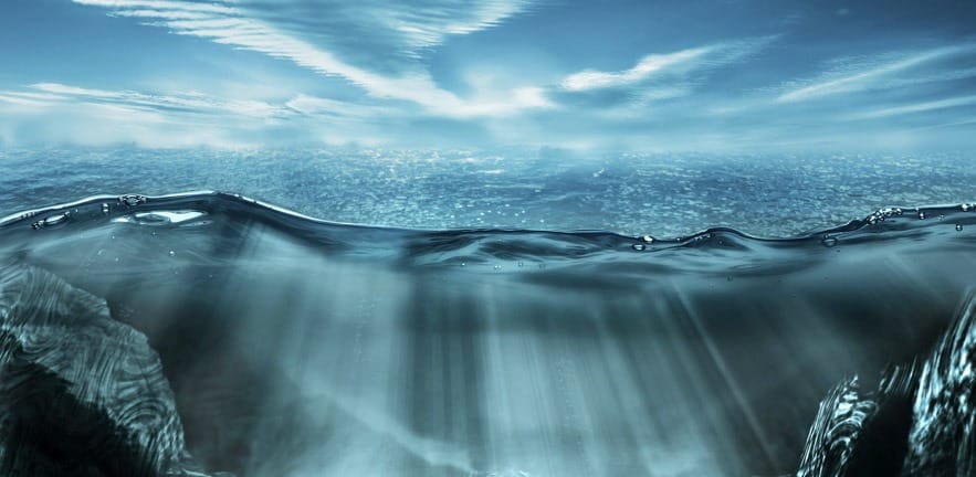 Beautiful deep ocean landscape with rays of light