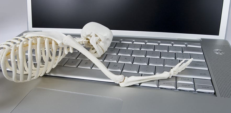 Skeleton spralled on keyboard