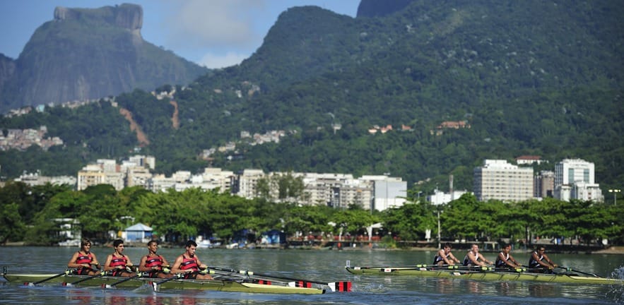Rio de Janeiro, Brazil - April 11, 2010: Lagoon is the famous inland water connected Atlantic Ocean, mecca for aquatic sports such as rowing.