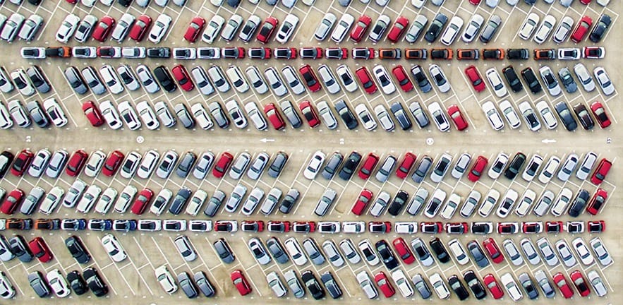 Aerial view of parked cars