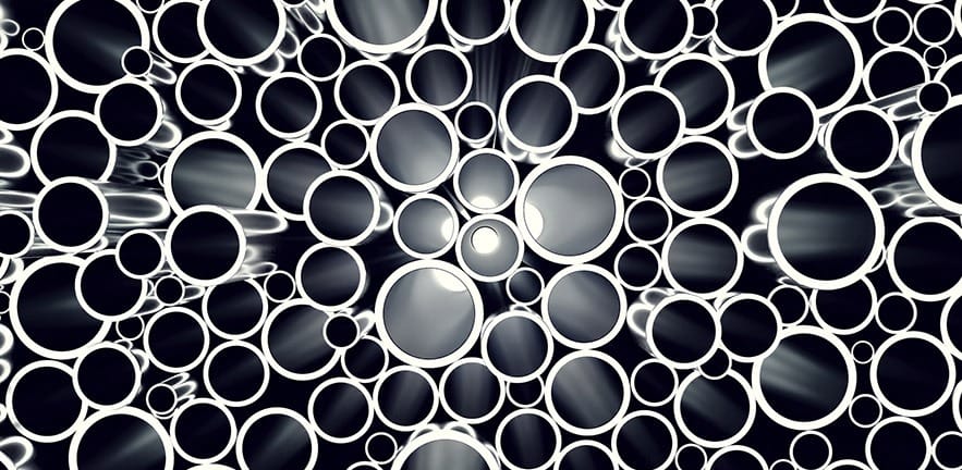 End view of steel pipes.