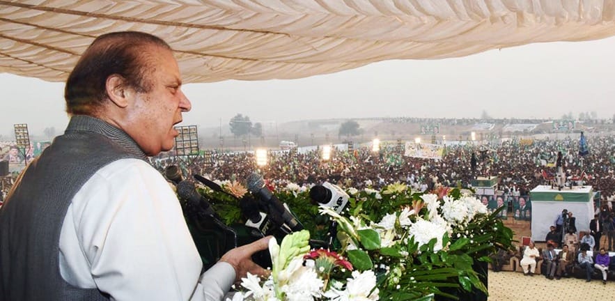 Former Pakistan Prime Minister Nawaz Sharif addressing gathering at Sangla Hill, November 2016