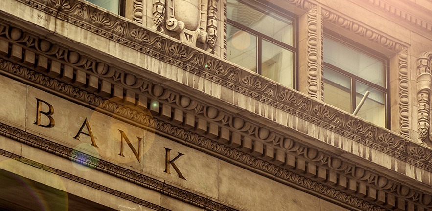 Classic architecture details of a bank building.