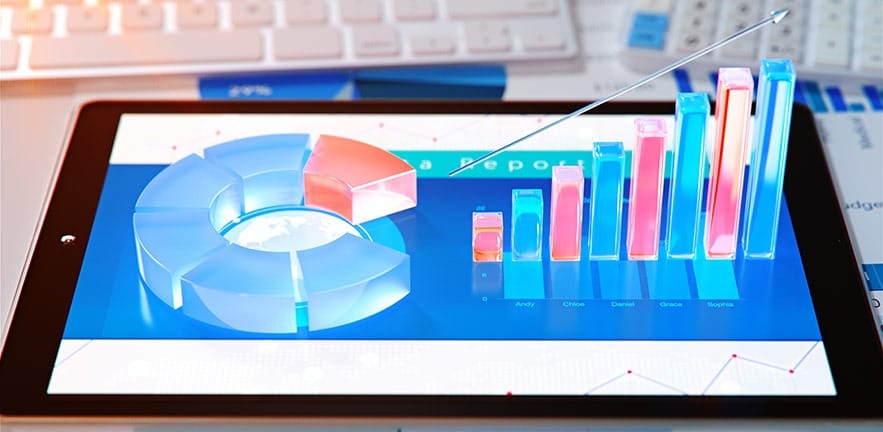 Top view of office desk with data chart on the pad ,3d rendering.