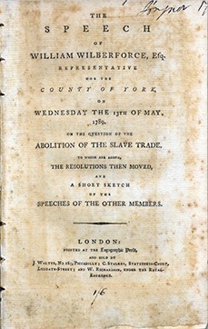 Title page of Wilberforce’s speech to Parliament 13 May 1789