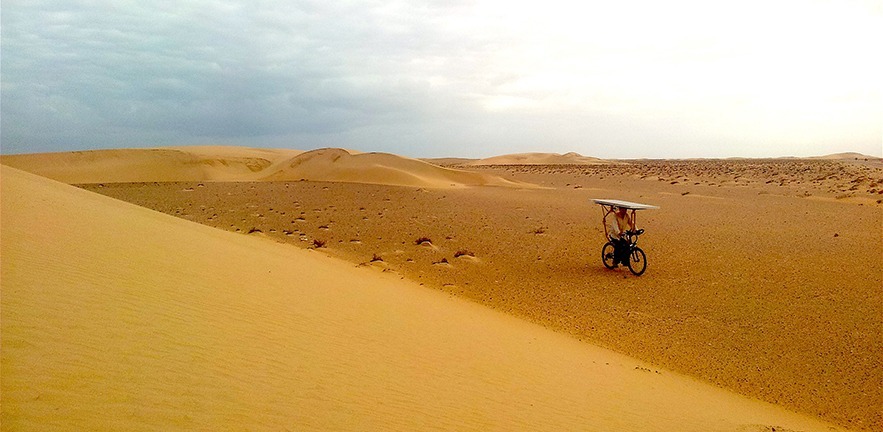 Simon Milward crossing the Sahara desert on his solar-powered bicycle
