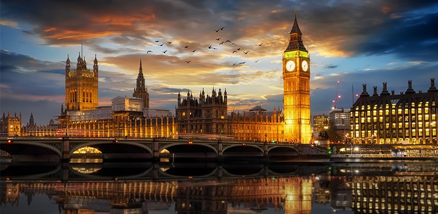 Big Ben and London Bridge on the Thames.