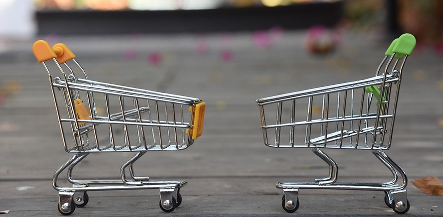 Supermarket trolleys facing each other