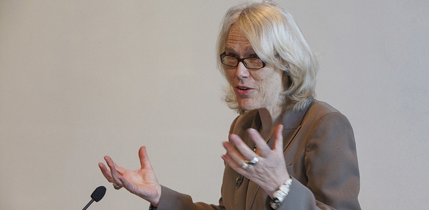 Professor Dame Sandra Dawson speaking at an event.