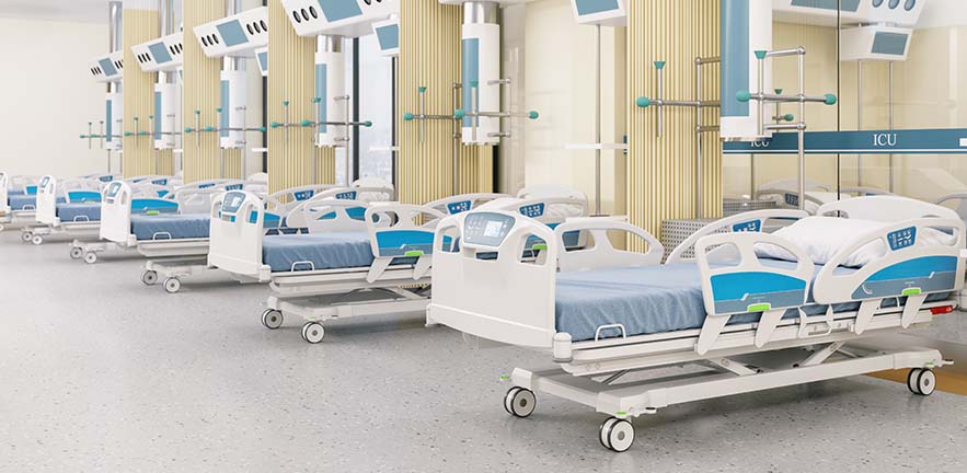 Hospital beds in a ward.