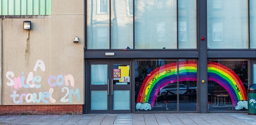 A rainbow painted for the NHS outside Hillhead Primary School, Glasgow.
