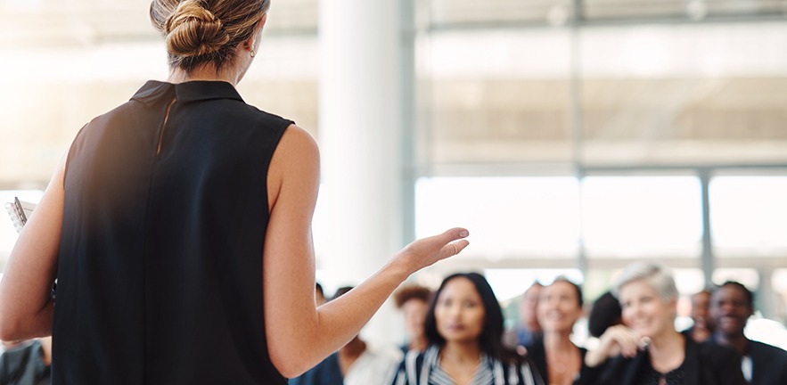 Shot of a businesswoman delivering a speech.