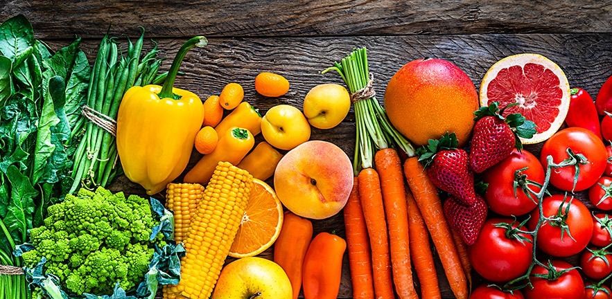 Photo of colourful fruit and vegetables.