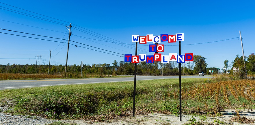 Welcome to Trumpland sign on the side of road in rural North Carolina.
