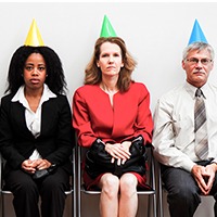 Office workers sitting together.