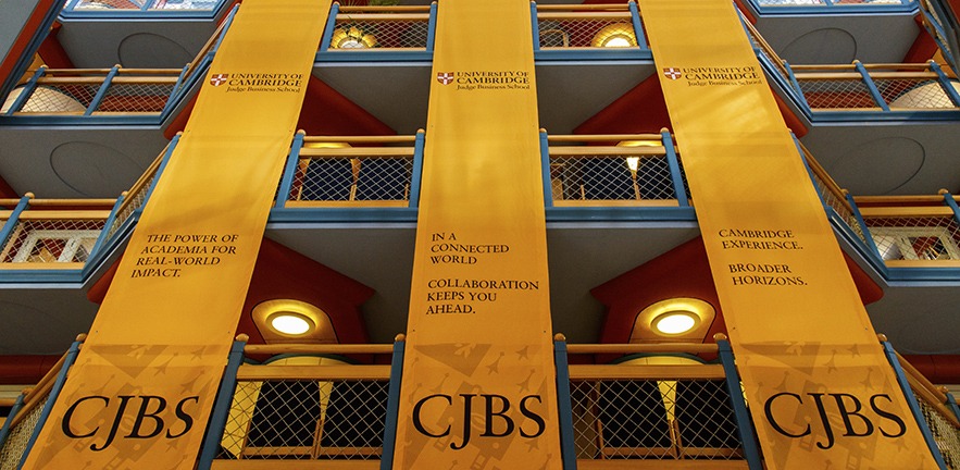 CJBS banners hanging from the walkways.