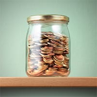 Jar with coins.