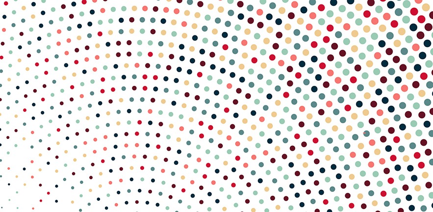 Multi-coloured polka dots emanating out in circles.