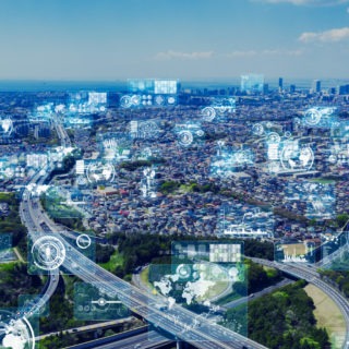 Smart city and a network.