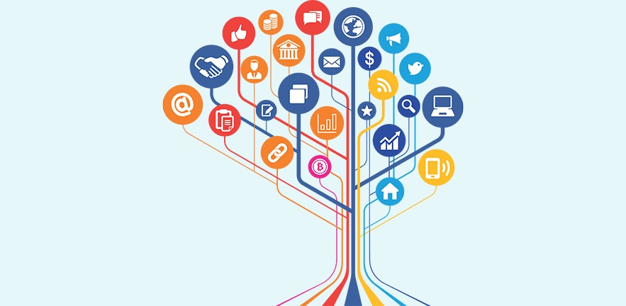 Tree graphic of fintech icons.