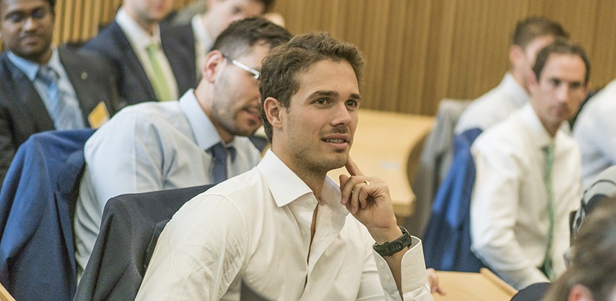 Students in a lecture hall.