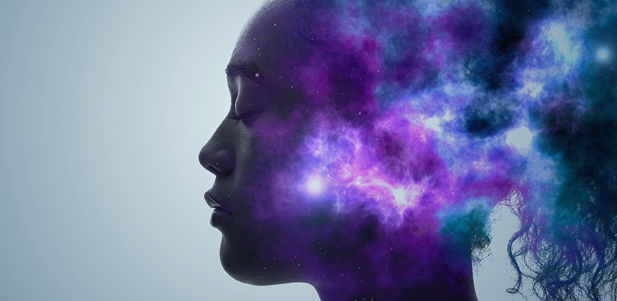 Deep thinking concept. Woman's face with closed eyes.