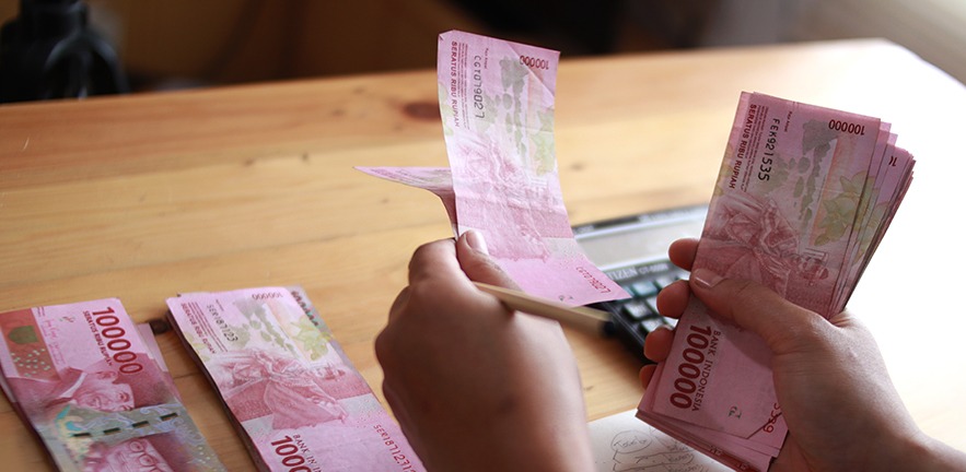 Close up of female hand counting money.