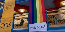Pride banners flying in Cambridge Judge.